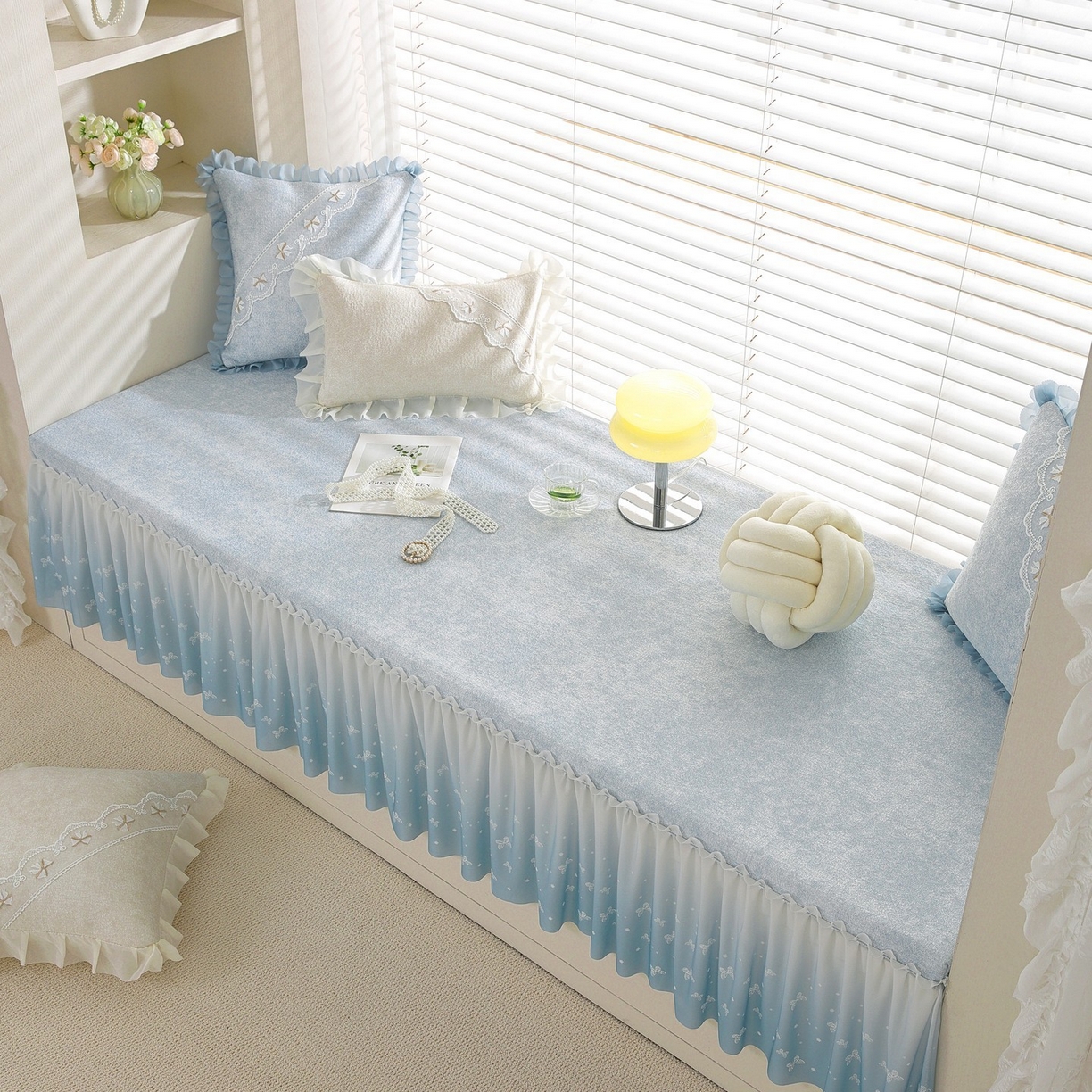 91家纺网 家纺一手货源 找家纺 共鸣沙发垫 2026新款冰豆豆素雅5厘米海绵飘窗垫系列 素雅蓝色