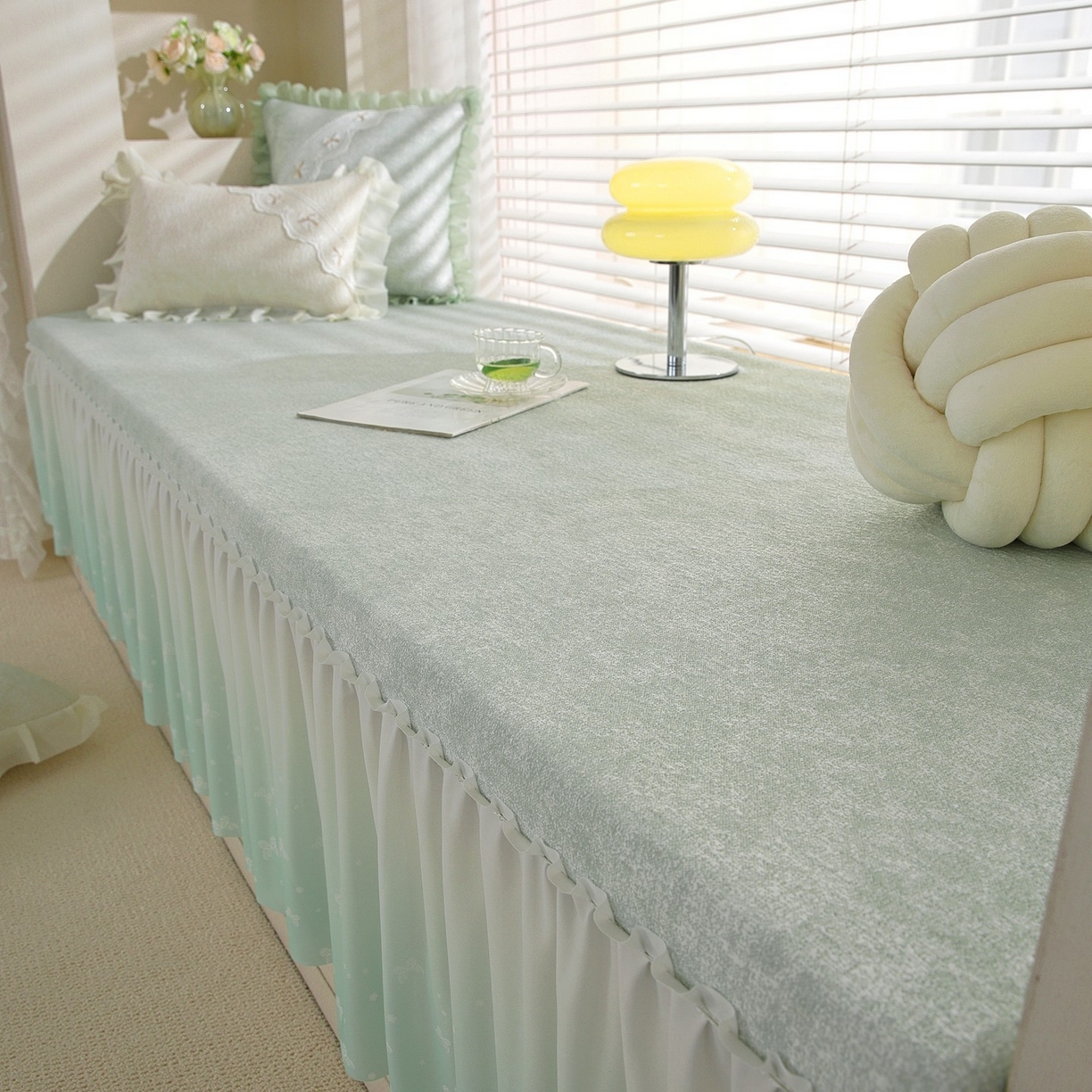 91家纺网 家纺一手货源 找家纺 共鸣沙发垫 2026新款冰豆豆素雅5厘米海绵飘窗垫系列 素雅绿色