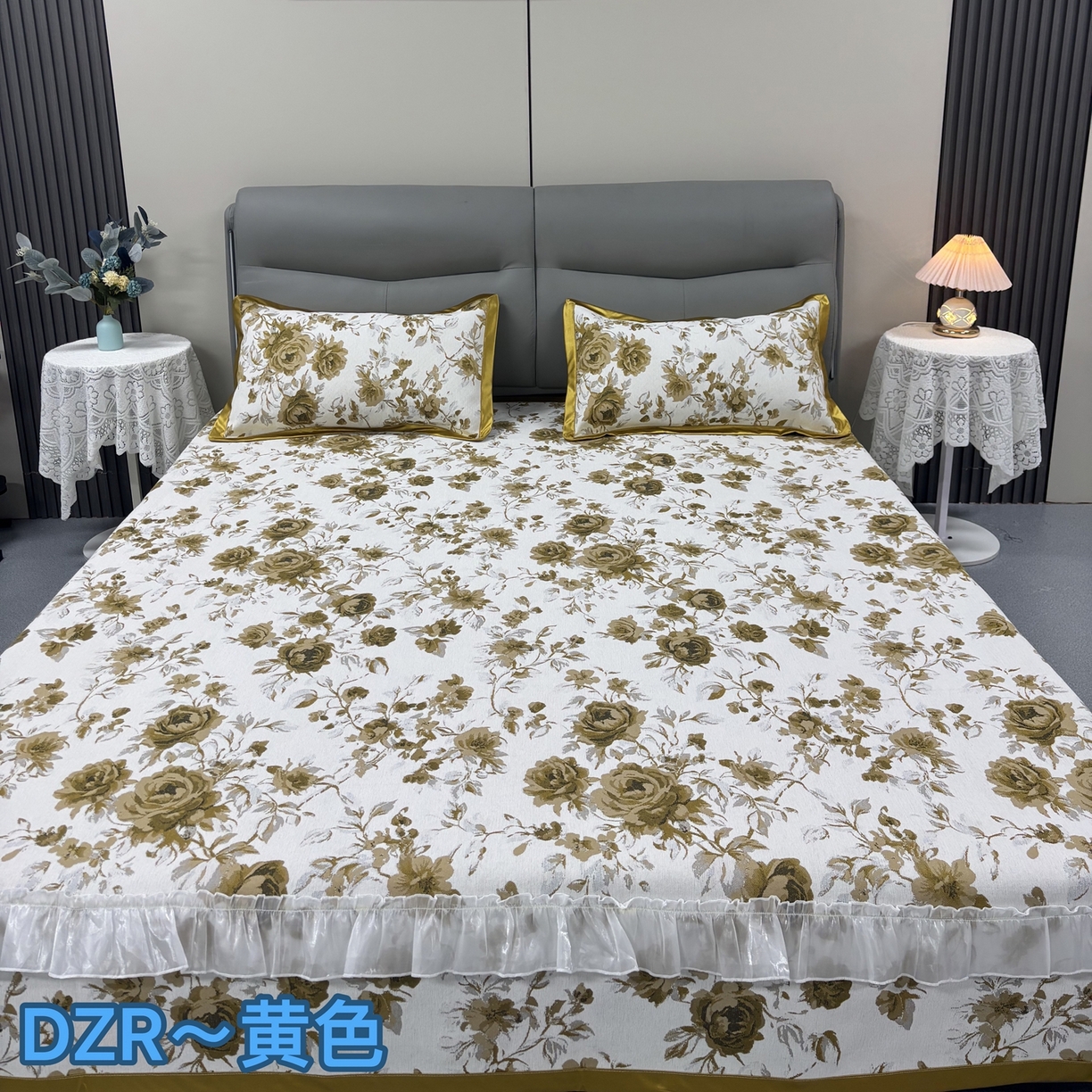 91家纺网 家纺一手货源 找家纺 （总）德之仁纺织 2026新款法式氛围感加厚防滑可机洗印花床盖三件套-暗夜玫瑰