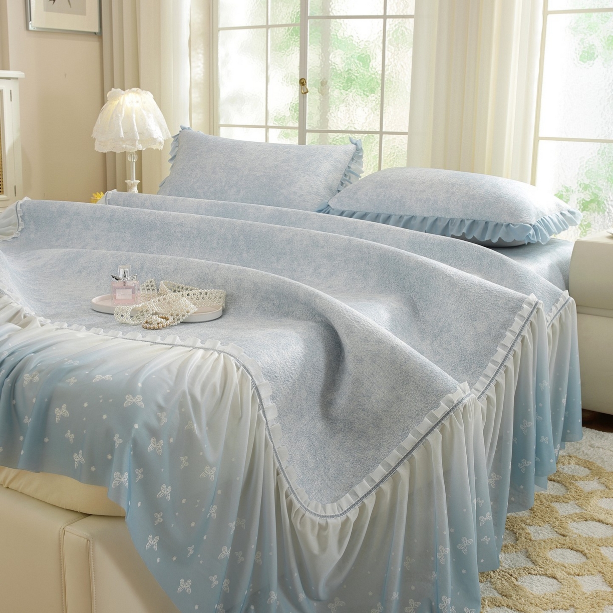 91家纺网 家纺一手货源 找家纺 （总）共鸣沙发垫 2026新款冰豆豆素雅床裙系列