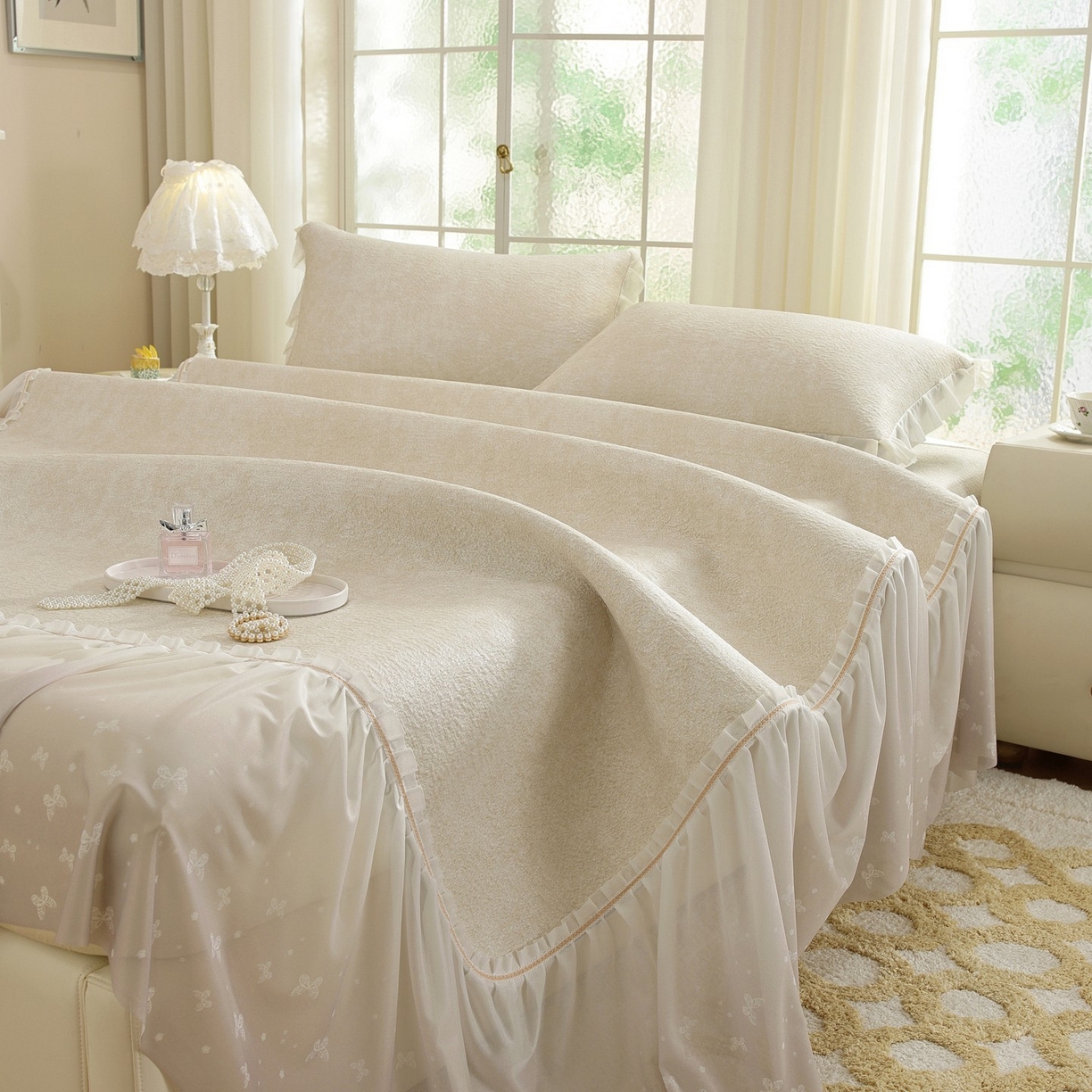 91家纺网 家纺一手货源 找家纺 （总）共鸣沙发垫 2026新款冰豆豆素雅床裙系列