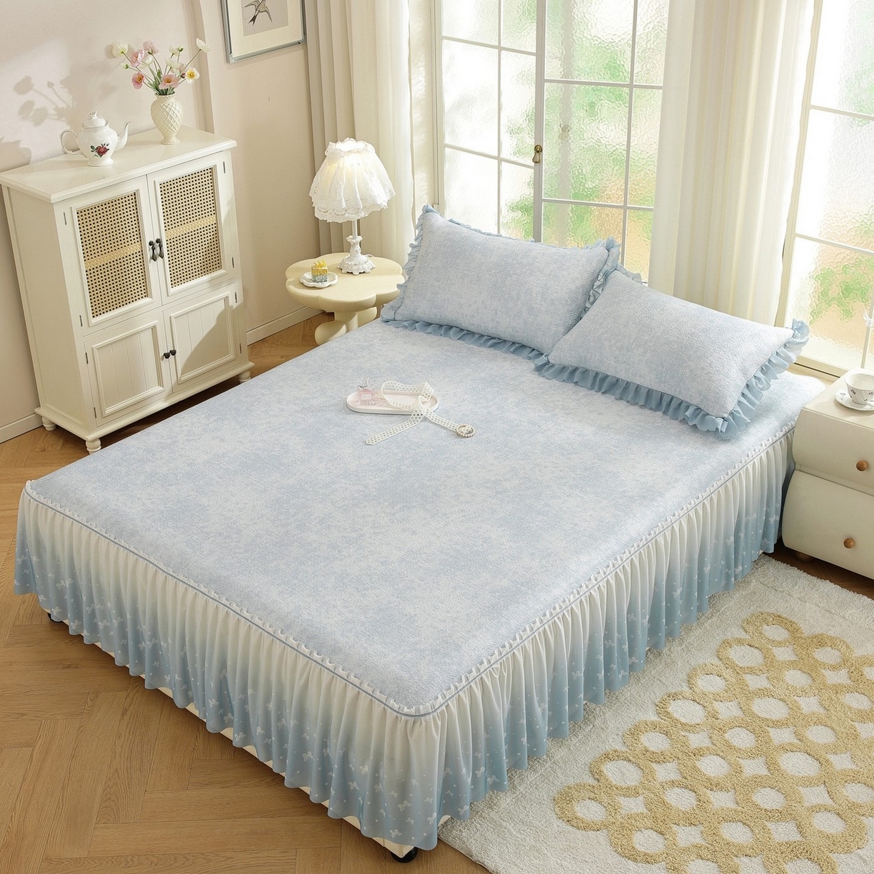 91家纺网 家纺一手货源 找家纺 （总）共鸣沙发垫 2026新款冰豆豆素雅床裙系列