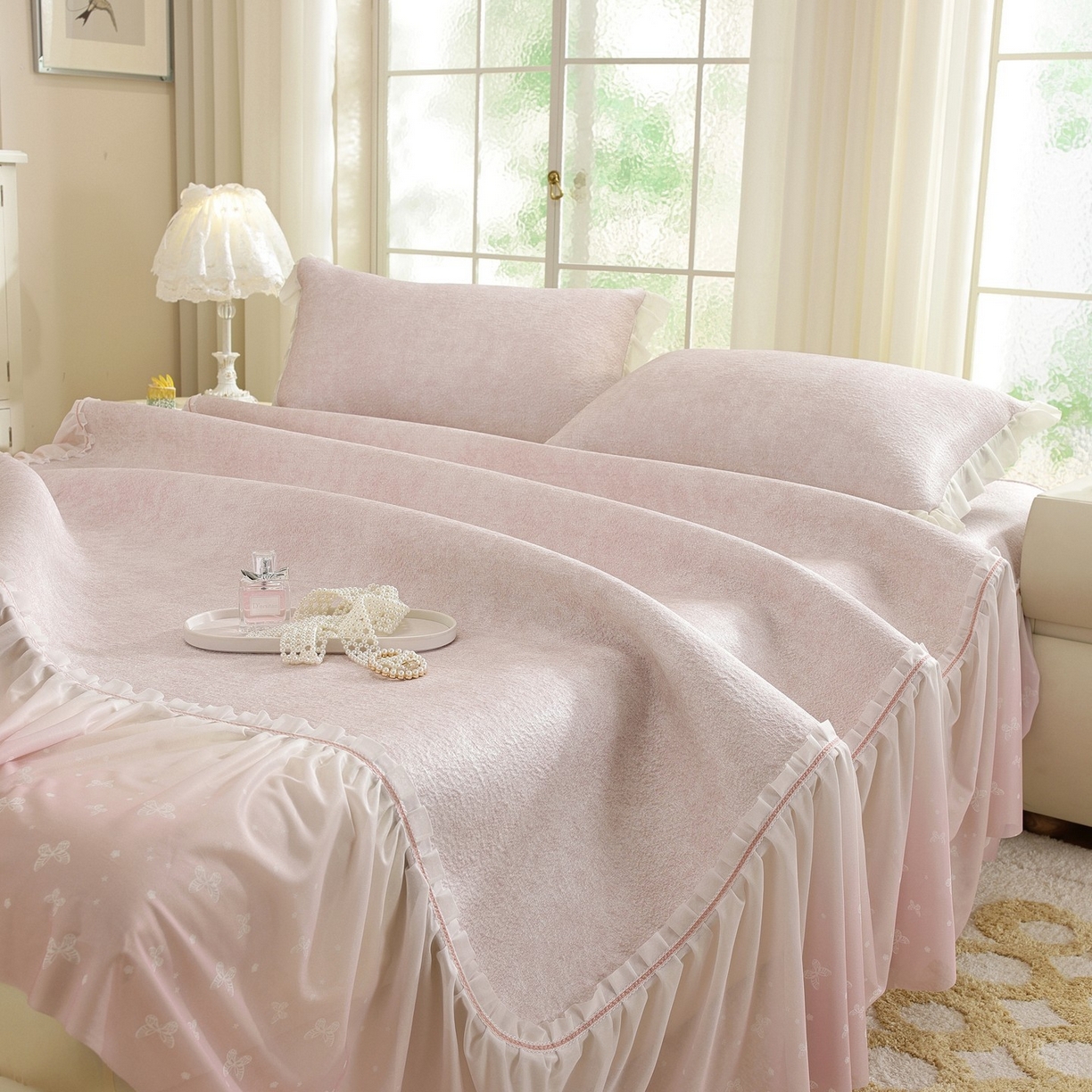 共鸣沙发垫 2026新款冰豆豆素雅床裙系列 素雅粉色