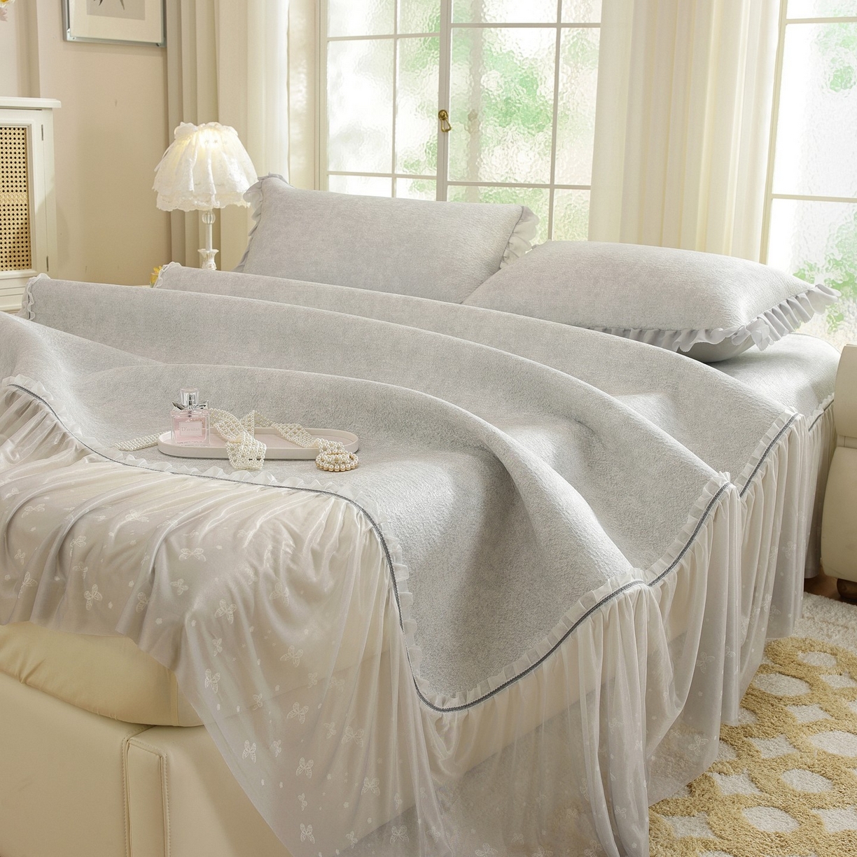 91家纺网 家纺一手货源 找家纺 （总）共鸣沙发垫 2026新款冰豆豆素雅床裙系列