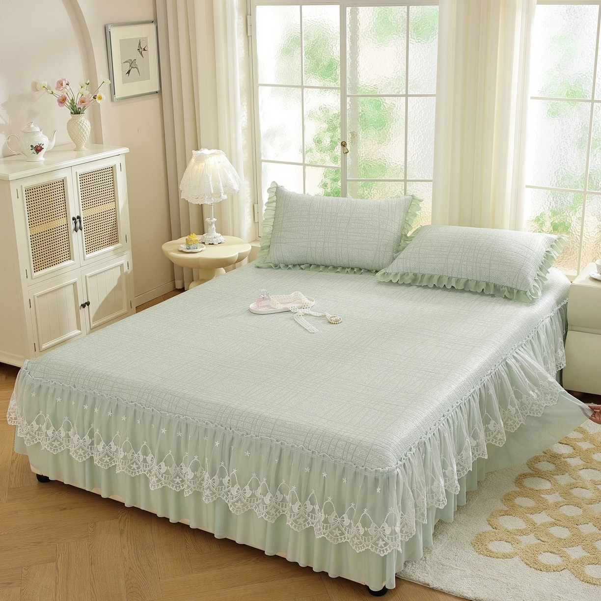 91家纺网 家纺一手货源 找家纺 （总）共鸣沙发垫 2026新款冰豆豆条纹床裙系列