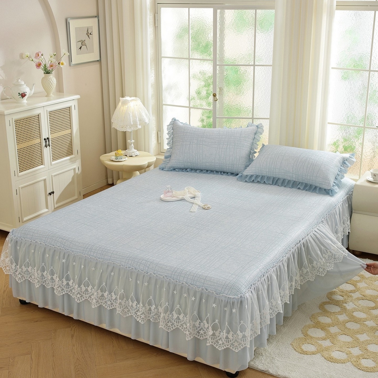 91家纺网 家纺一手货源 找家纺 （总）共鸣沙发垫 2026新款冰豆豆条纹床裙系列