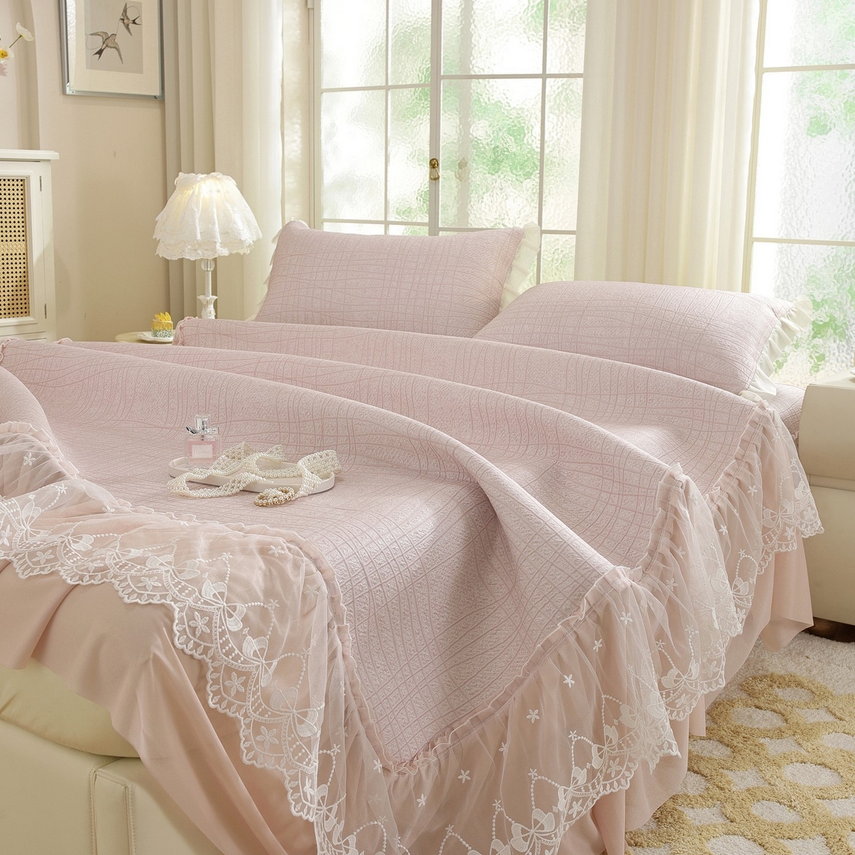 91家纺网 家纺一手货源 找家纺 （总）共鸣沙发垫 2026新款冰豆豆条纹床裙系列