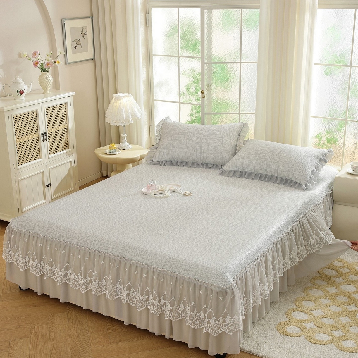 共鸣沙发垫 2026新款冰豆豆条纹床裙系列 冰豆条纹灰色