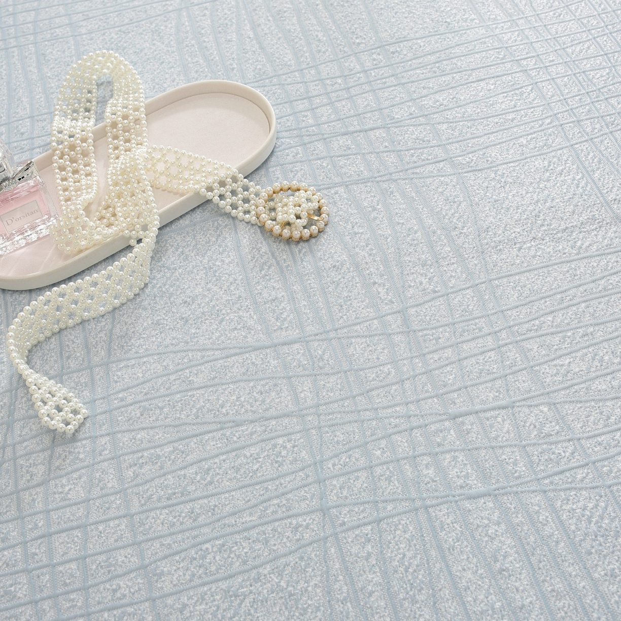 91家纺网 家纺一手货源 找家纺 共鸣沙发垫 2026新款冰豆豆条纹床裙系列 冰豆条纹蓝色