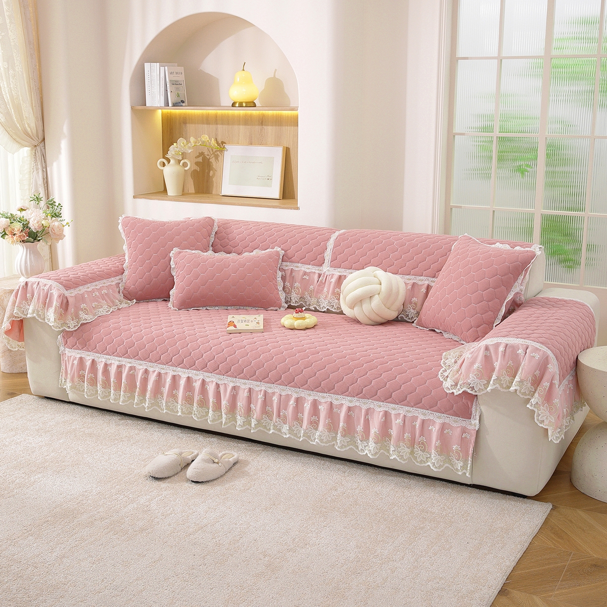 共鸣沙发垫 2025新款繁花沙发垫 繁花粉色