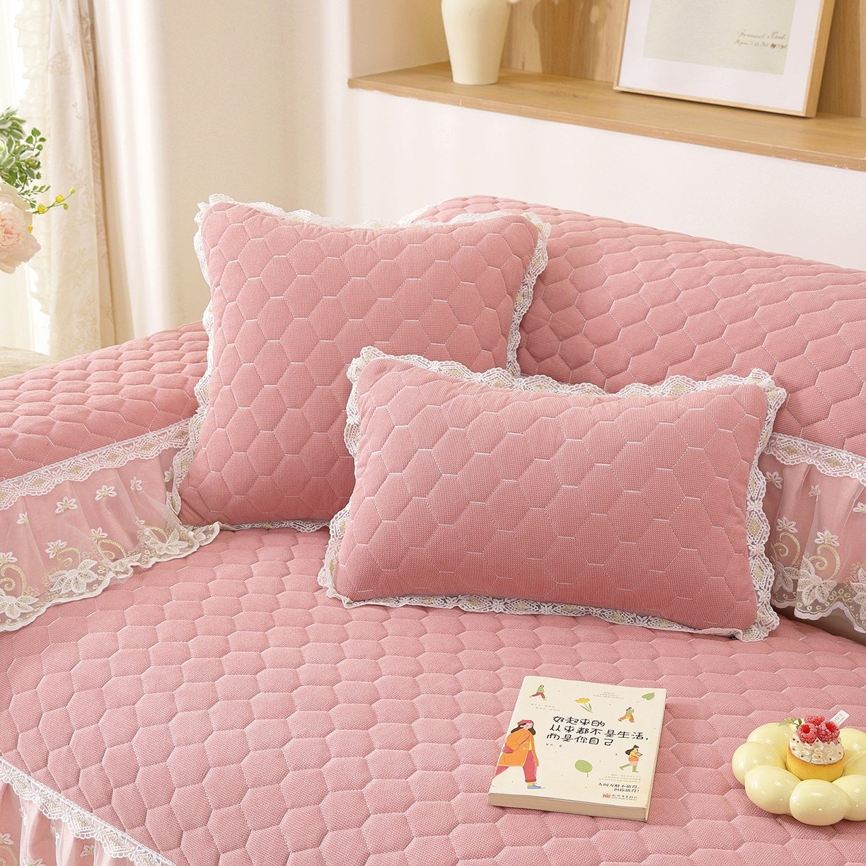 91家纺网 家纺一手货源 找家纺 共鸣沙发垫 2025新款繁花沙发垫 繁花粉色