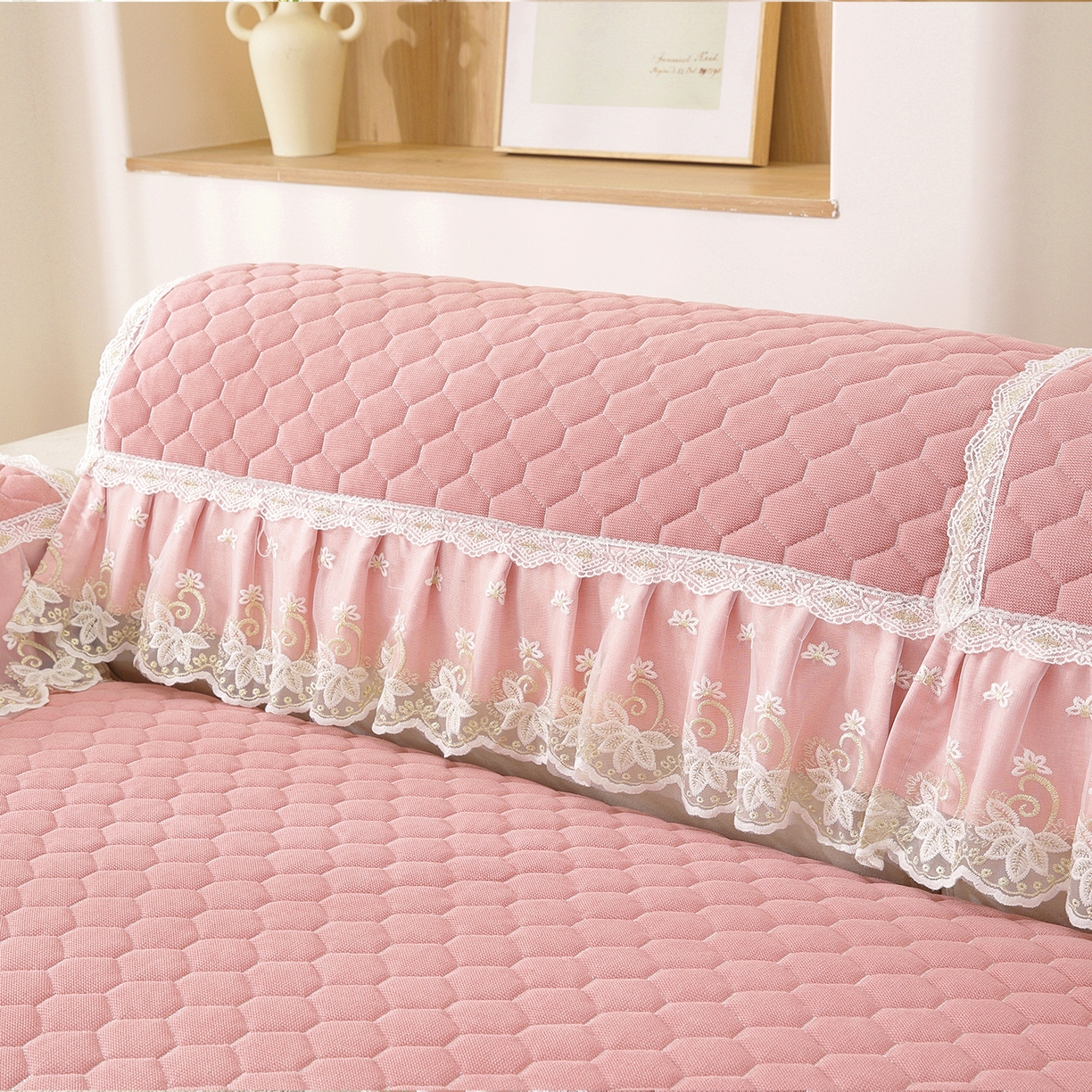 91家纺网 家纺一手货源 找家纺 共鸣沙发垫 2025新款繁花沙发垫 繁花粉色