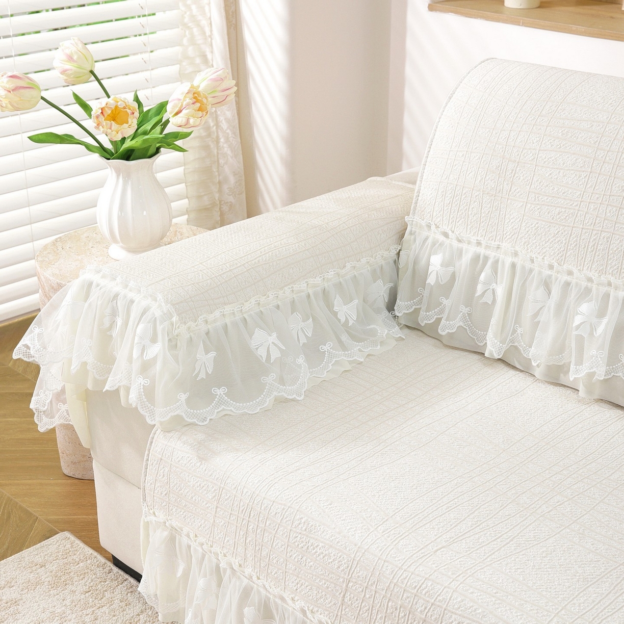 91家纺网 家纺一手货源 找家纺 共鸣沙发垫 2026新款冰豆条纹沙发垫系列 冰豆条纹米黄