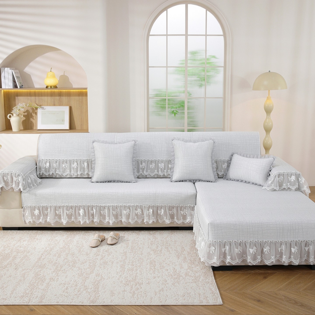 共鸣沙发垫 2026新款冰豆条纹沙发垫系列 冰豆条纹灰色