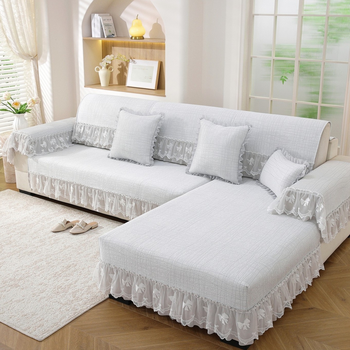 91家纺网 家纺一手货源 找家纺 共鸣沙发垫 2026新款冰豆条纹沙发垫系列 冰豆条纹灰色