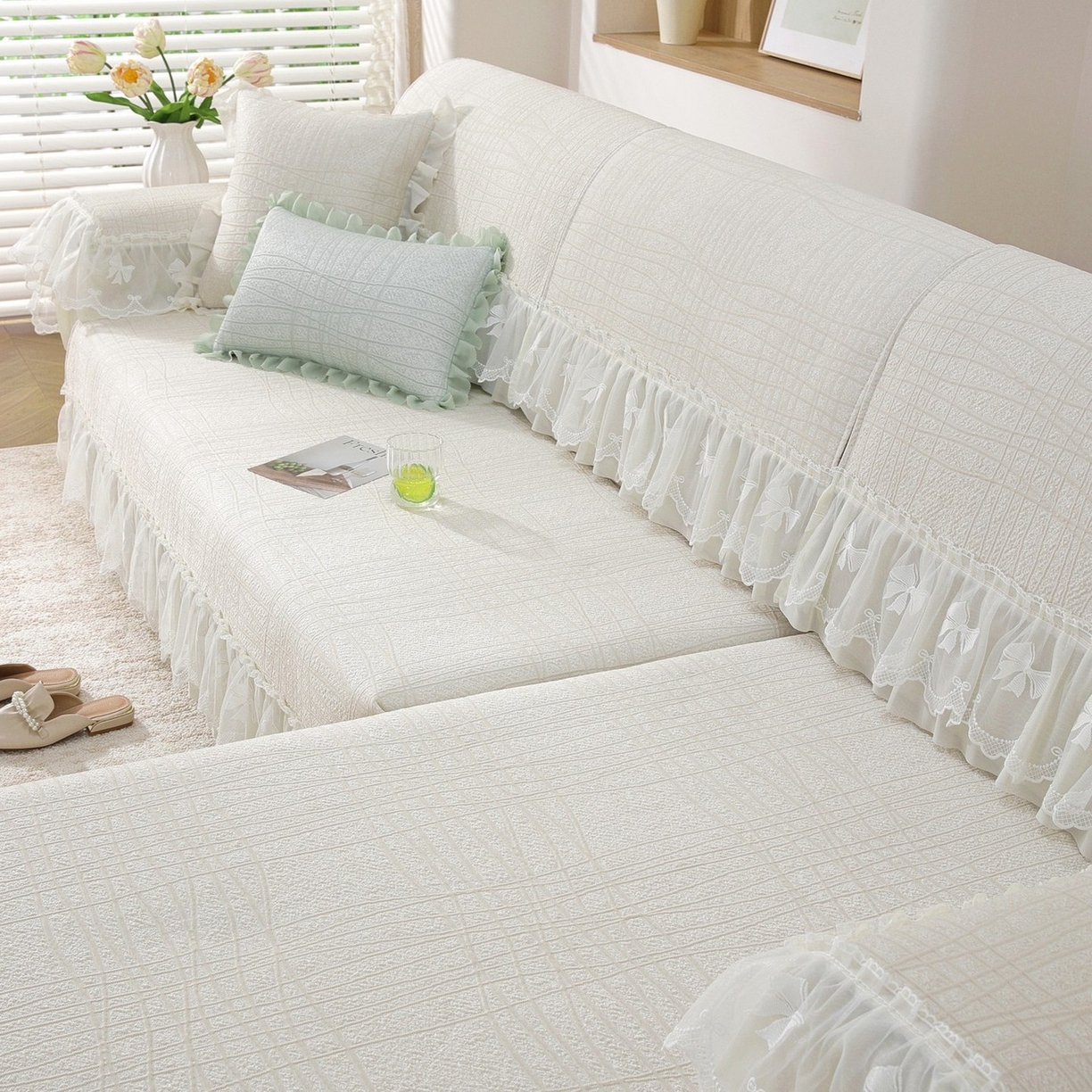 91家纺网 家纺一手货源 找家纺 共鸣沙发垫 2026新款冰豆条纹沙发垫系列 冰豆条纹米黄