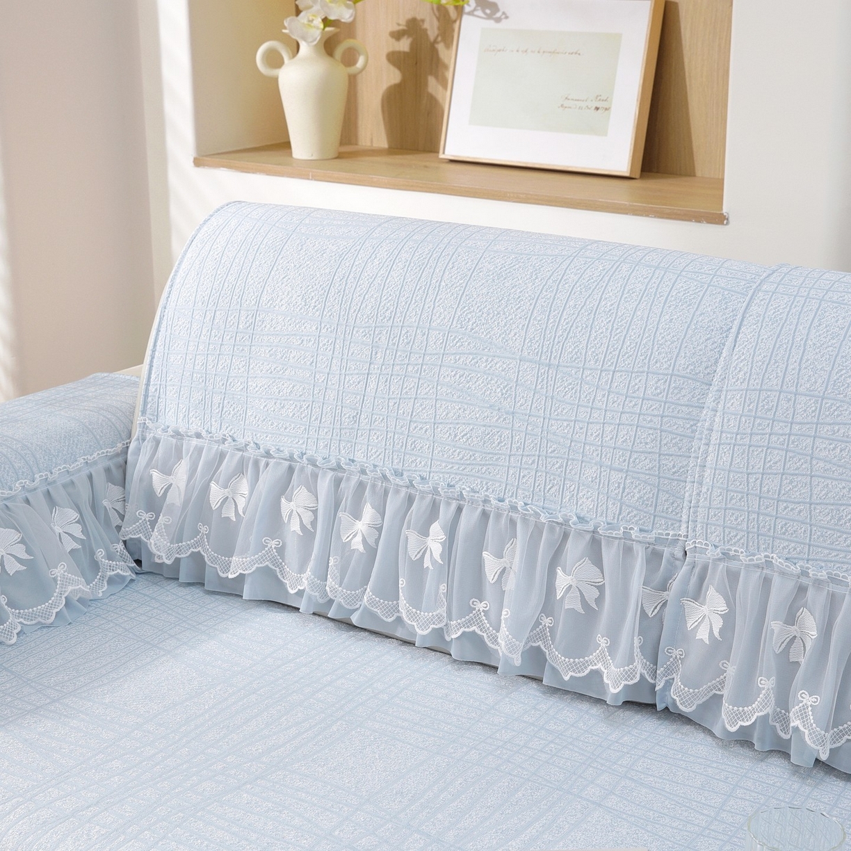 91家纺网 家纺一手货源 找家纺 共鸣沙发垫 2026新款冰豆条纹沙发垫系列 冰豆条纹蓝色