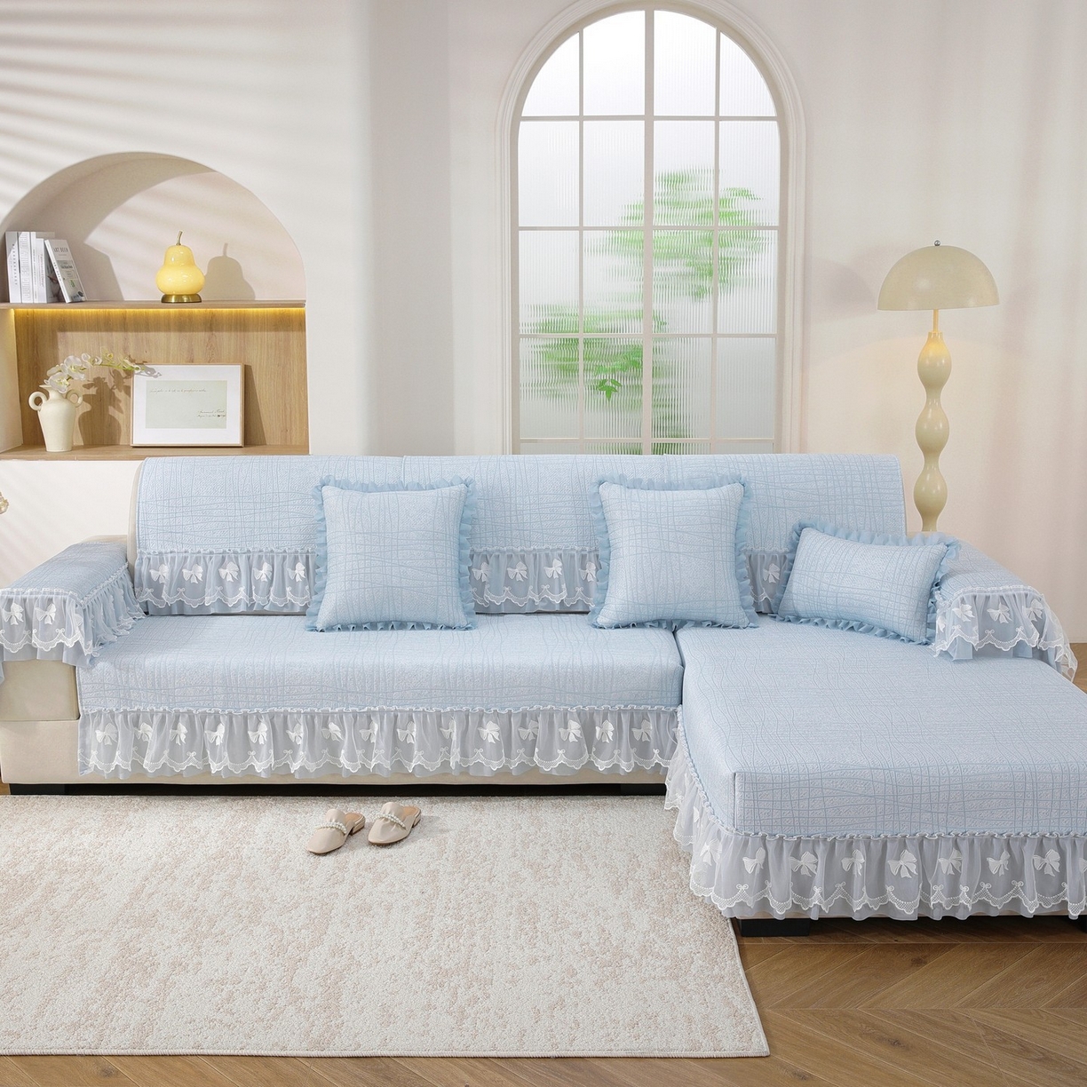 共鸣沙发垫 2026新款冰豆条纹沙发垫系列 冰豆条纹蓝色