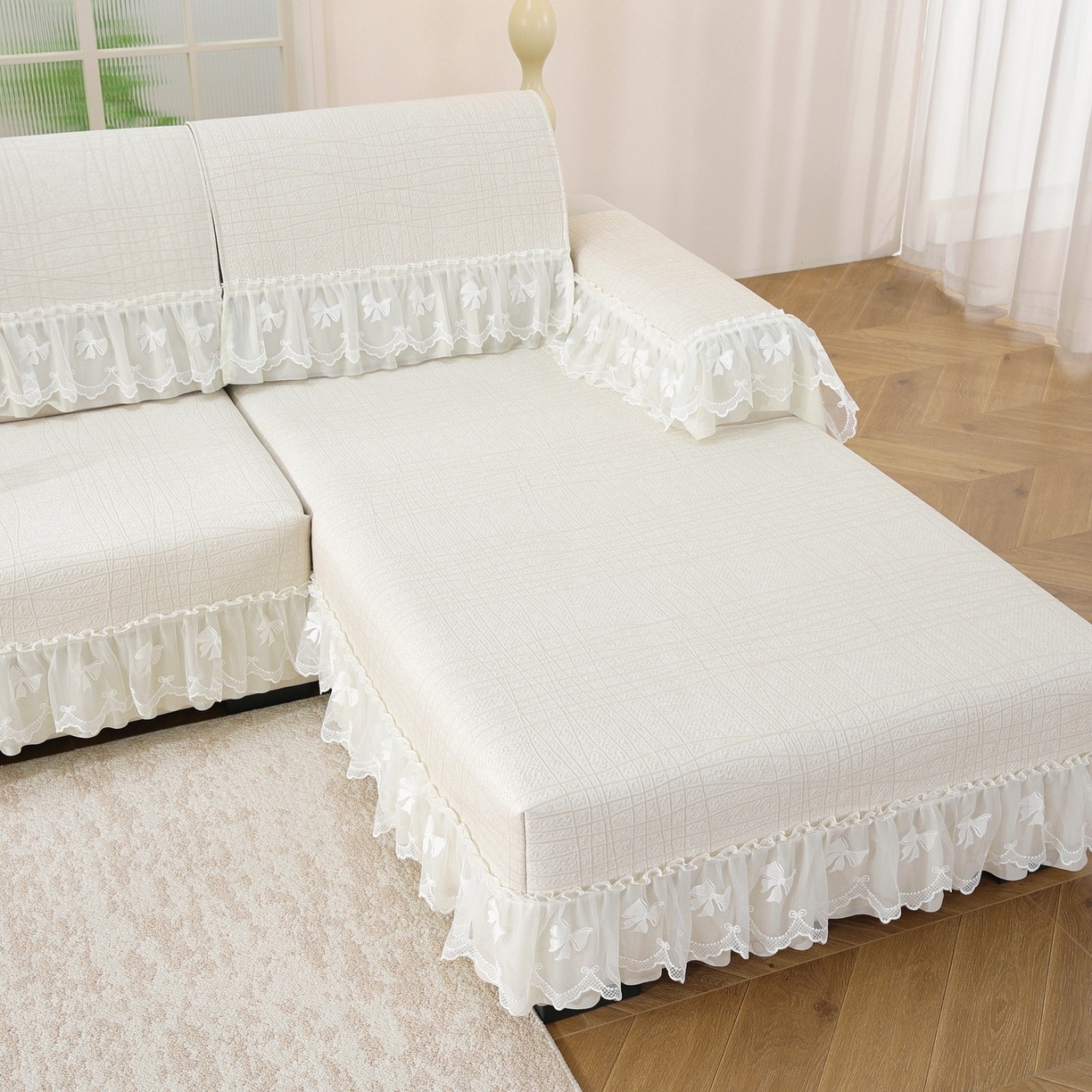 91家纺网 家纺一手货源 找家纺 共鸣沙发垫 2026新款冰豆条纹沙发垫系列 冰豆条纹米黄