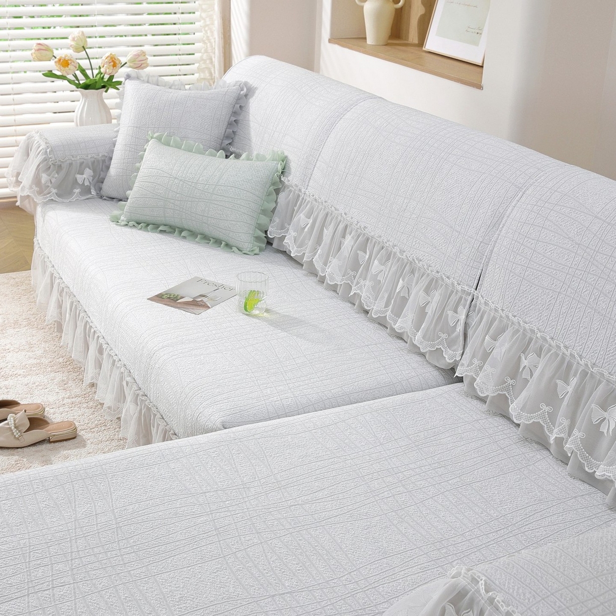 91家纺网 家纺一手货源 找家纺 共鸣沙发垫 2026新款冰豆条纹沙发垫系列 冰豆条纹灰色