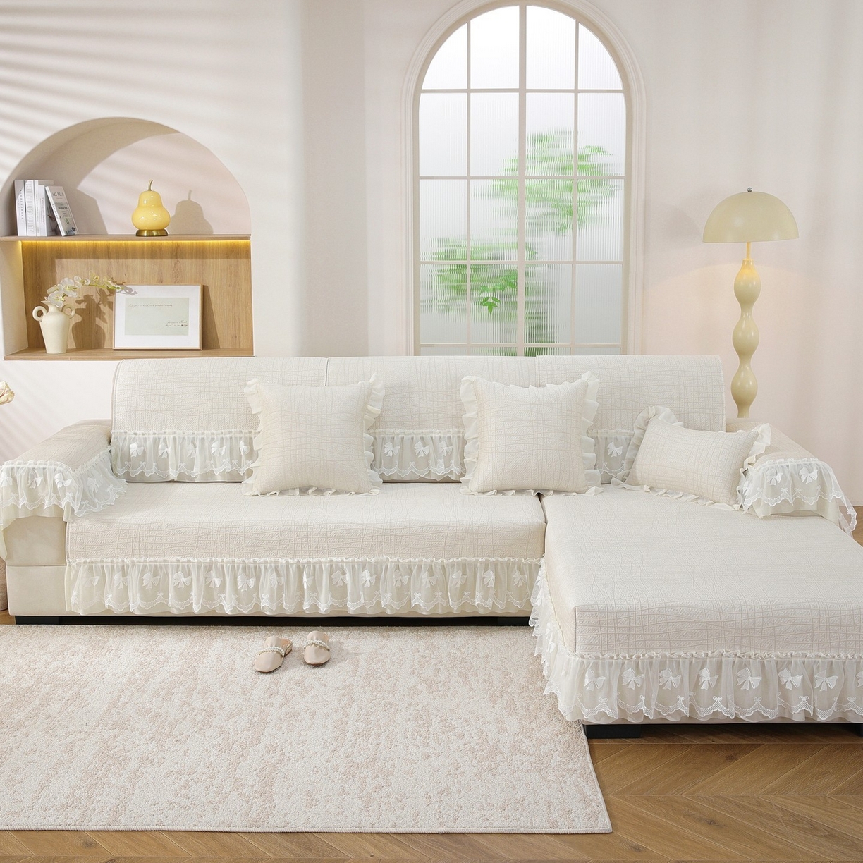 共鸣沙发垫 2026新款冰豆条纹沙发垫系列 冰豆条纹米黄