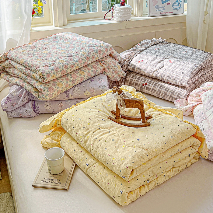 91家纺网 家纺一手货源 找家纺 （总）一比一家纺 2026春夏新款法式大花边木棉皱皱纱夏被夏凉被空调被四件套