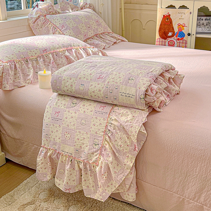 91家纺网 家纺一手货源 找家纺 （总）一比一家纺 2026春夏新款法式大花边木棉皱皱纱夏被夏凉被空调被四件套