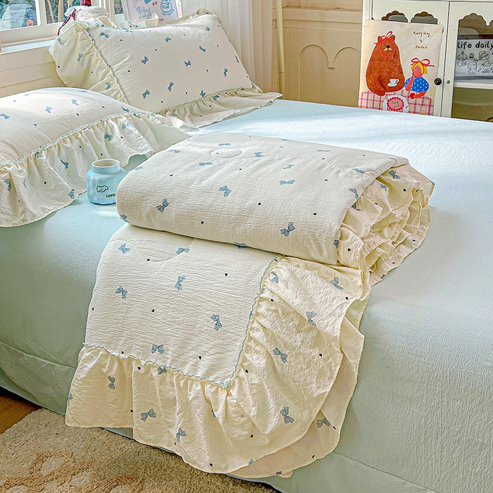 91家纺网 家纺一手货源 找家纺 （总）一比一家纺 2026春夏新款法式大花边木棉皱皱纱夏被夏凉被空调被四件套