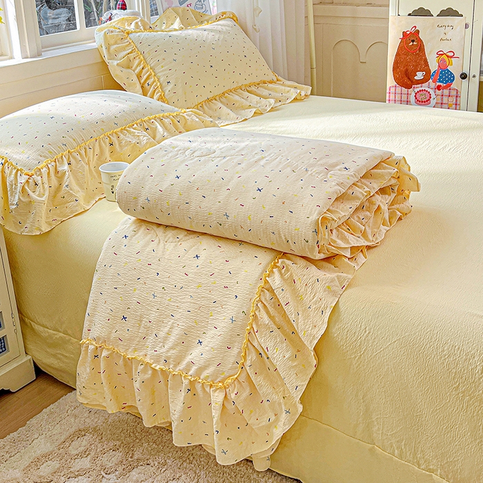 91家纺网 家纺一手货源 找家纺 （总）一比一家纺 2026春夏新款法式大花边木棉皱皱纱夏被夏凉被空调被四件套