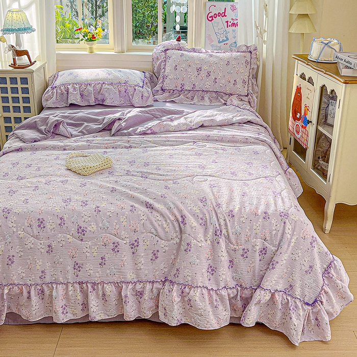 91家纺网 家纺一手货源 找家纺 一比一家纺 2026春夏新款法式大花边木棉皱皱纱夏被夏凉被空调被四件套 花束