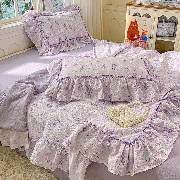 91家纺网 家纺一手货源 找家纺 一比一家纺 2026春夏新款法式大花边木棉皱皱纱夏被夏凉被空调被四件套 花束