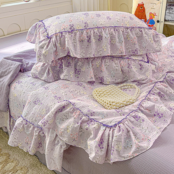 91家纺网 家纺一手货源 找家纺 一比一家纺 2026春夏新款法式大花边木棉皱皱纱夏被夏凉被空调被四件套 花束