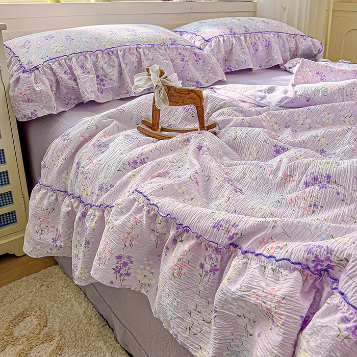 91家纺网 家纺一手货源 找家纺 一比一家纺 2026春夏新款法式大花边木棉皱皱纱夏被夏凉被空调被四件套 花束