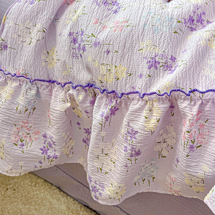 91家纺网 家纺一手货源 找家纺 一比一家纺 2026春夏新款法式大花边木棉皱皱纱夏被夏凉被空调被四件套 花束