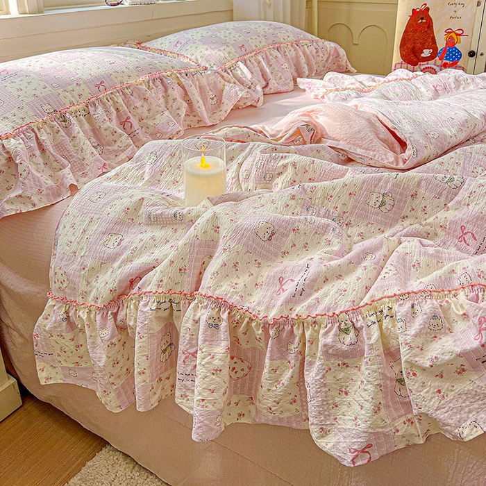 91家纺网 家纺一手货源 找家纺 一比一家纺 2026春夏新款法式大花边木棉皱皱纱夏被夏凉被空调被四件套 时梦