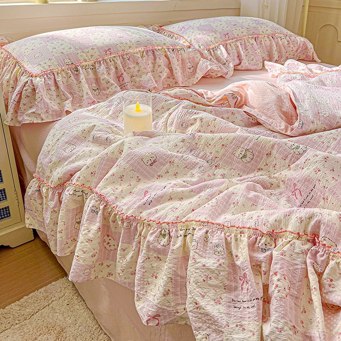 91家纺网 家纺一手货源 找家纺 一比一家纺 2026春夏新款法式大花边木棉皱皱纱夏被夏凉被空调被四件套 时梦