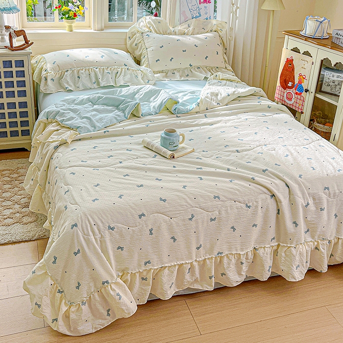 91家纺网 家纺一手货源 找家纺 一比一家纺 2026春夏新款法式大花边木棉皱皱纱夏被夏凉被空调被四件套 夏沫