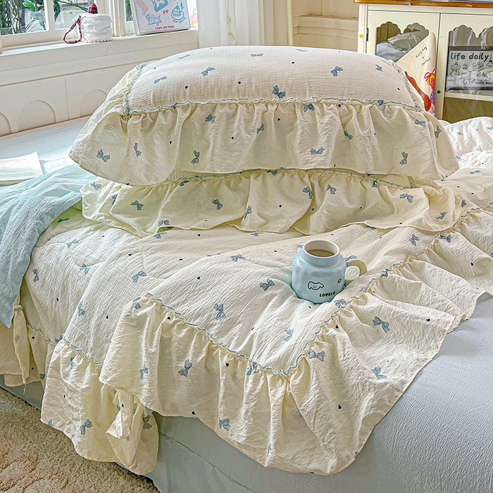 91家纺网 家纺一手货源 找家纺 一比一家纺 2026春夏新款法式大花边木棉皱皱纱夏被夏凉被空调被四件套 夏沫