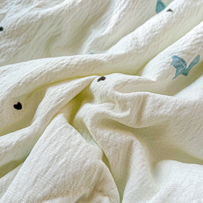 91家纺网 家纺一手货源 找家纺 一比一家纺 2026春夏新款法式大花边木棉皱皱纱夏被夏凉被空调被四件套 夏沫