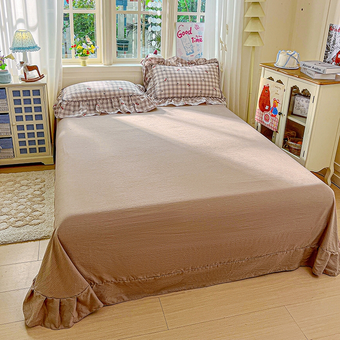 91家纺网 家纺一手货源 找家纺 一比一家纺 2026春夏新款法式大花边木棉皱皱纱夏被夏凉被空调被四件套 夏日樱桃