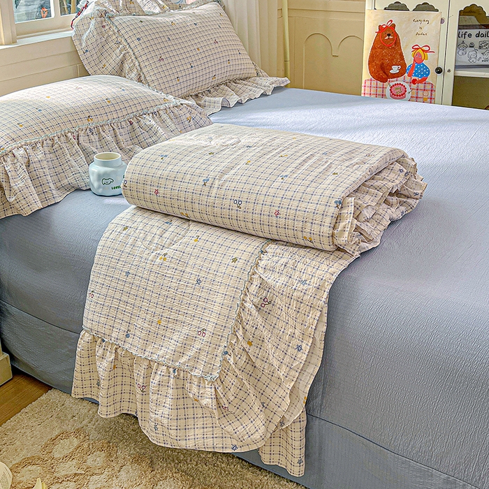 一比一家纺 2026春夏新款法式大花边木棉皱皱纱夏被夏凉被空调被四件套 遇见