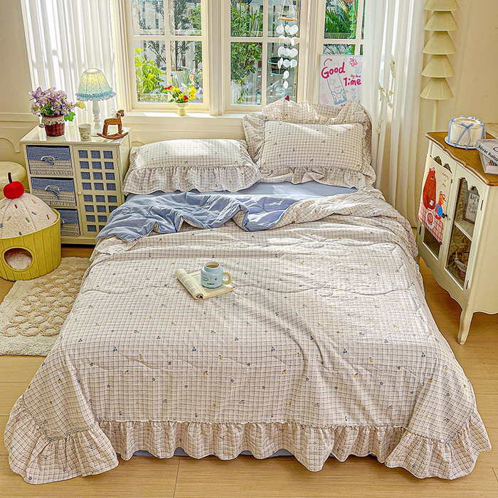 91家纺网 家纺一手货源 找家纺 一比一家纺 2026春夏新款法式大花边木棉皱皱纱夏被夏凉被空调被四件套 遇见