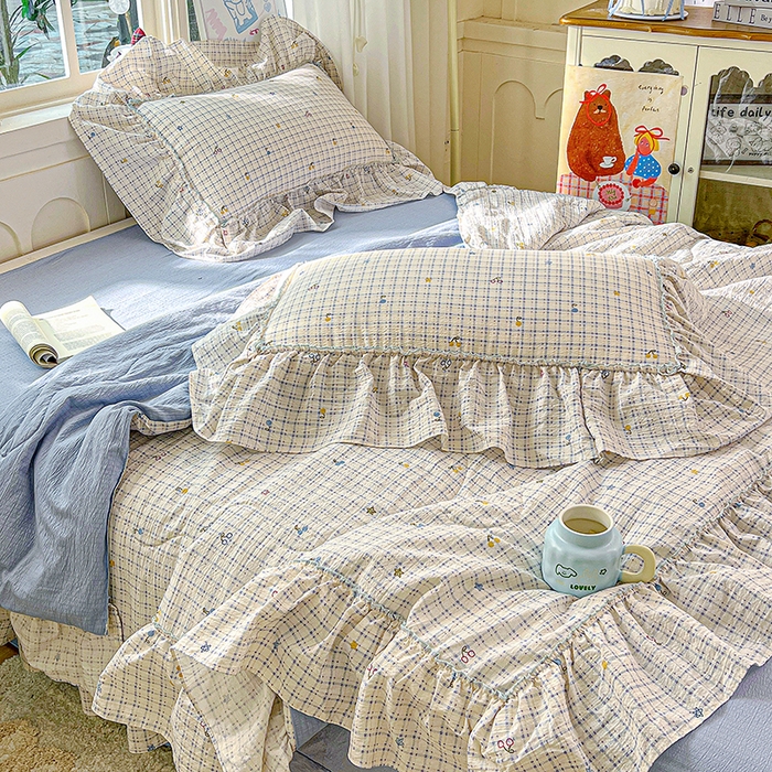 91家纺网 家纺一手货源 找家纺 一比一家纺 2026春夏新款法式大花边木棉皱皱纱夏被夏凉被空调被四件套 遇见