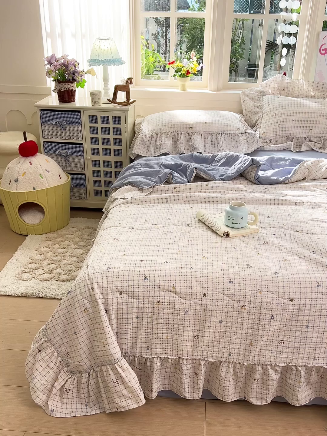 91家纺网 家纺一手货源 找家纺 一比一家纺 2026春夏新款法式大花边木棉皱皱纱夏被夏凉被空调被四件套 遇见