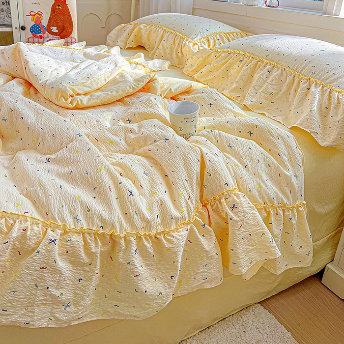 91家纺网 家纺一手货源 找家纺 一比一家纺 2026春夏新款法式大花边木棉皱皱纱夏被夏凉被空调被四件套 芝士奶盖