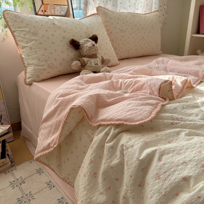 91家纺网 家纺一手货源 找家纺 （总）禾沐 2026新款三角针泡芙纱夏被四件套-实拍图