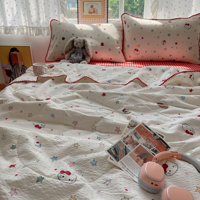 91家纺网 家纺一手货源 找家纺 禾沐 2026新款三角针泡芙纱夏被四件套-实拍图 星芒凯蒂