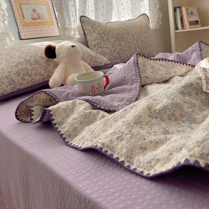 91家纺网 家纺一手货源 找家纺 禾沐 2026新款三角针泡芙纱夏被四件套-实拍图 蕾丝花匣