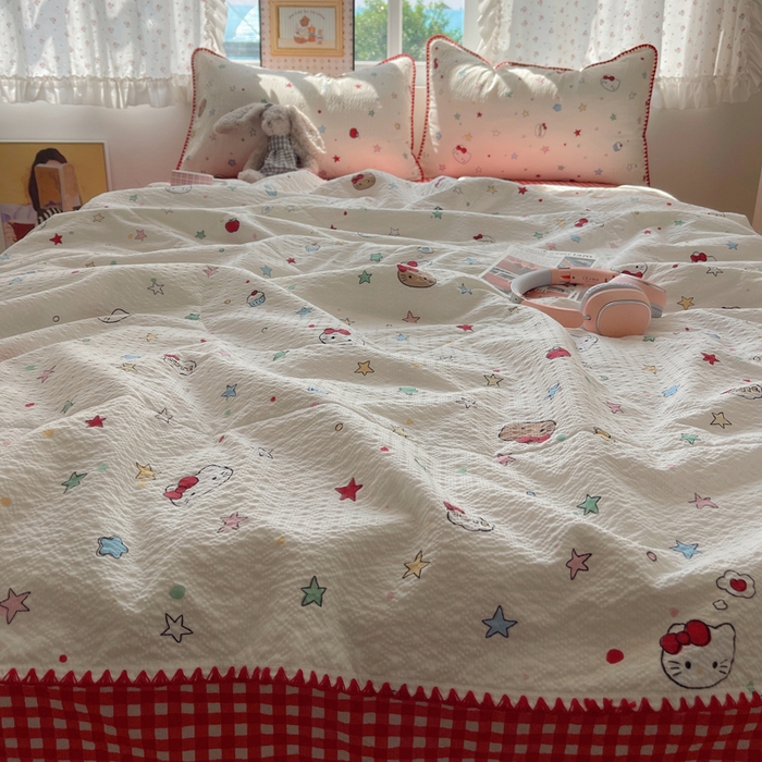 91家纺网 家纺一手货源 找家纺 禾沐 2026新款三角针泡芙纱夏被四件套-实拍图 星芒凯蒂