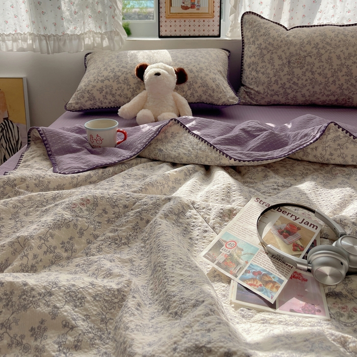 91家纺网 家纺一手货源 找家纺 禾沐 2026新款三角针泡芙纱夏被四件套-实拍图 蕾丝花匣